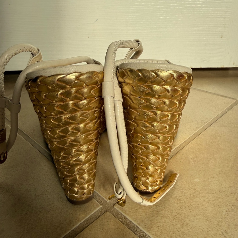 Coach Cream and Gold Wedge Sandals - Picture 7 of 8